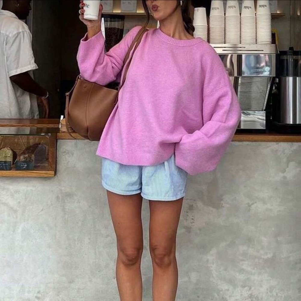 OUT OF STOCK Oversized cozy knit sweater preppy light yellow - Picture 7 of 12